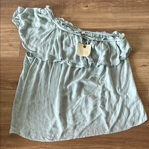 Hinge NWT - Light Blue Asymmetrical One Shoulder Ruffled Blouse Size XL